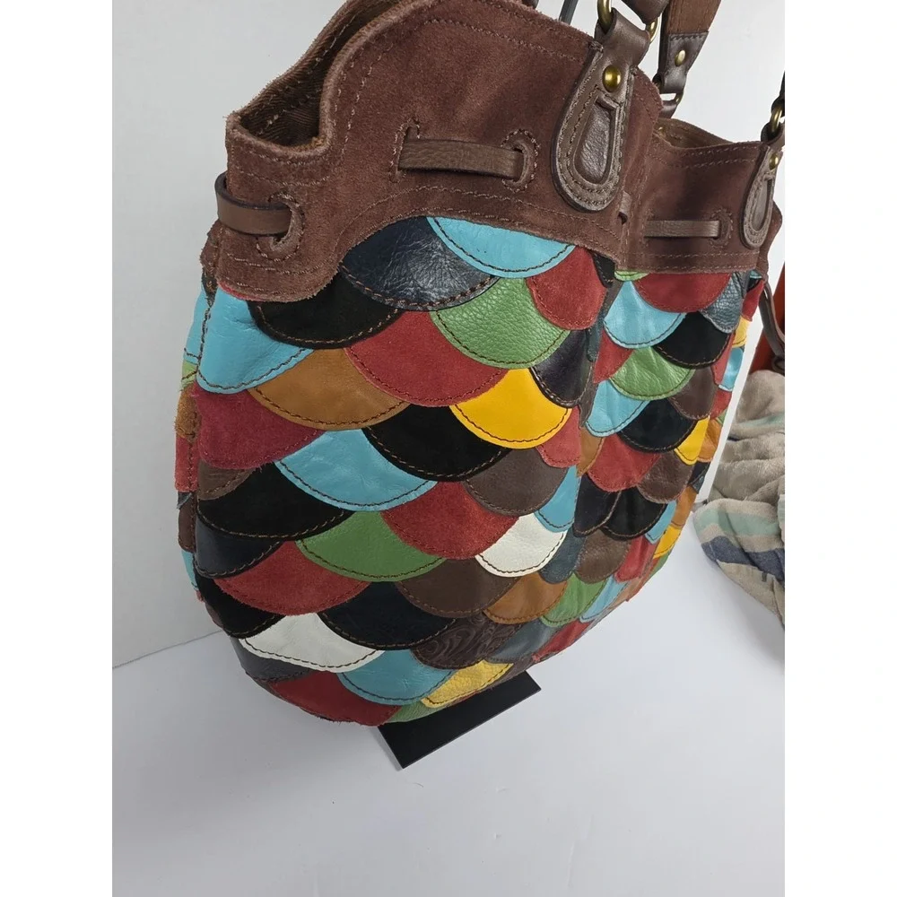 Vtg Y2K Lucky Brand Sabrina Hobo/Shoulder Bag Scalloped Patchwork Leather